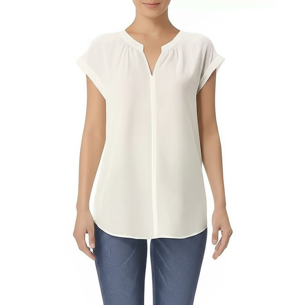 Philosophy Republic Clothing Size XS Ivory Cuffed Short Sleeve Blouse Shirt